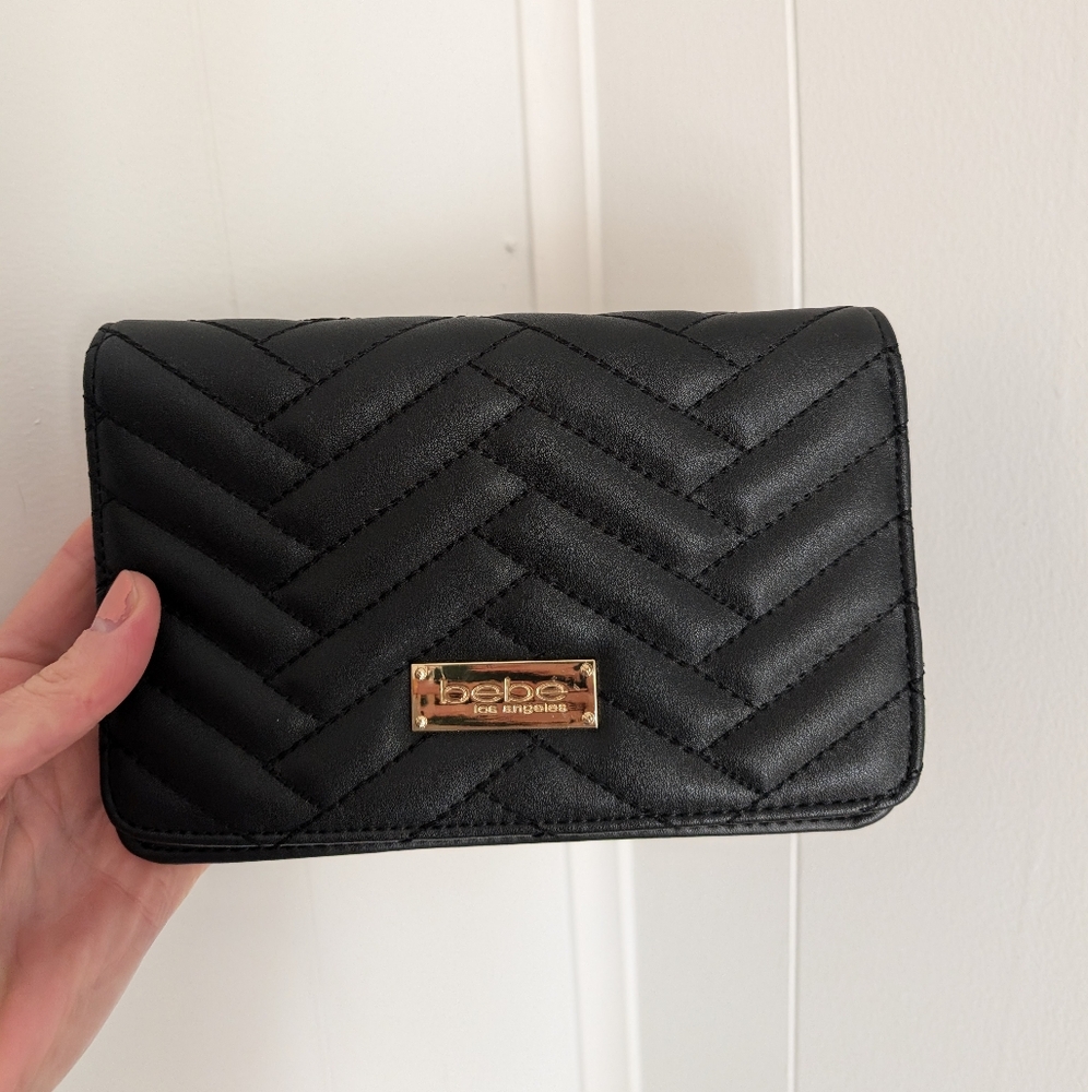 Bebe Black Chevron Quilted Bag No Strap Clutch